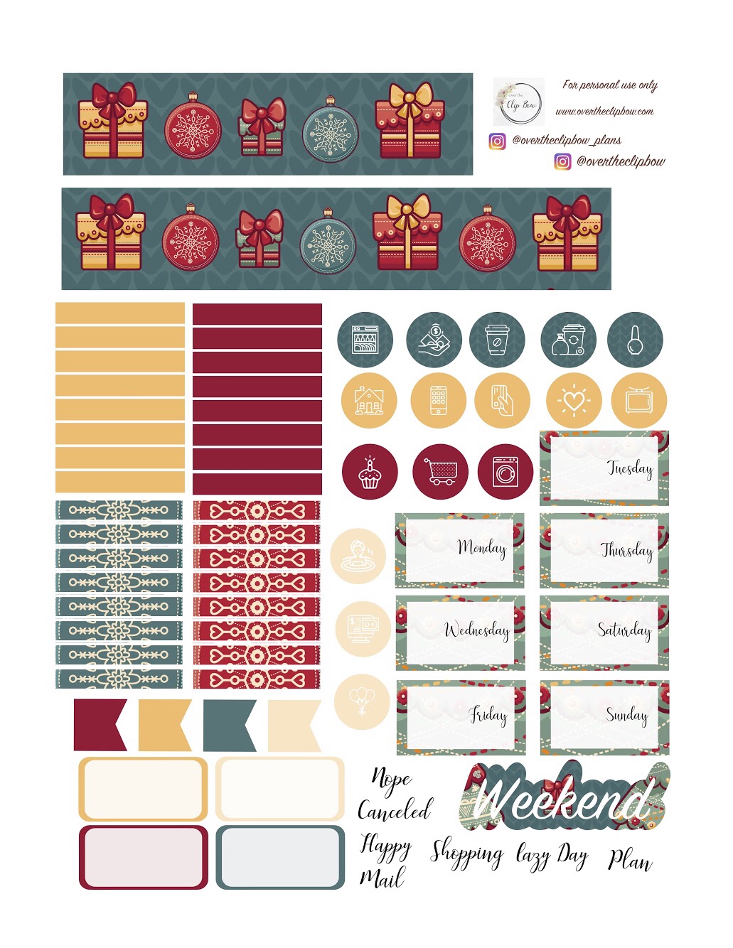 Oh Christmas 2018 free recollections mini and Erin Condren planner sticker weekly or daily printable
