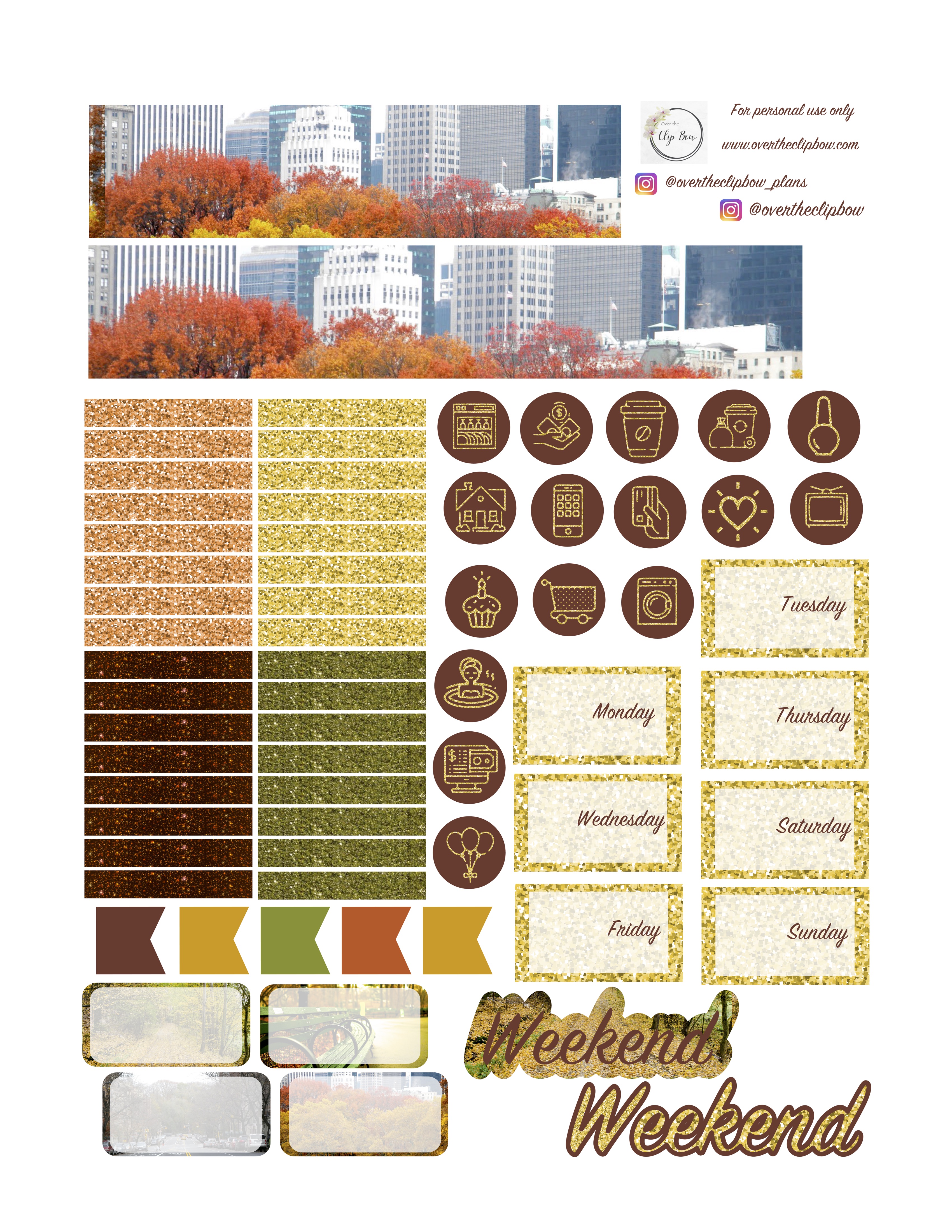 Autumn in New York 2018 free recollections mini and Erin Condren planner sticker weekly or daily printable